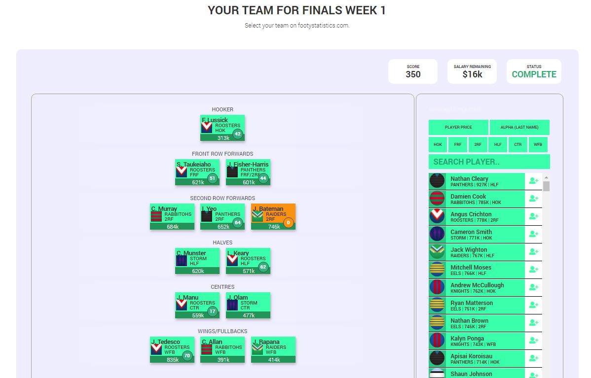 juzweezy's tweet photo. Over the last week I knocked together a Fantasy comp to run over the NRL Finals, since the NRL doesn't actually do one. Few little teething issues but otherwise going pretty sick. #NRLFinals #NRLFantasy #fknnerd https://t.co/kxuJgFGLiK