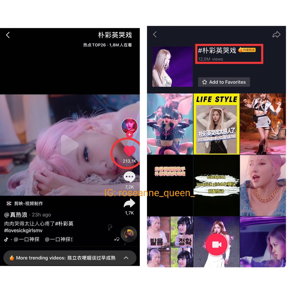 The tag is still trending at Douyin (Tiktok China) at 26 peaked at 6 with 12M views #ROSÉ  #로제