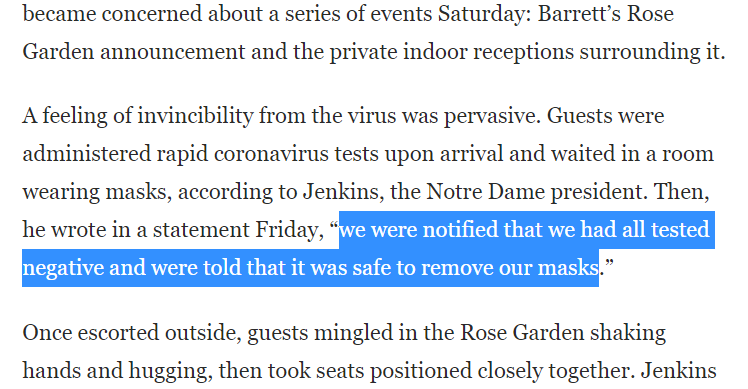 Okay, this is  #Lemming territory:First, read this quote from the freaking President of Notre Dame University - part of the "invincibility" behavior:(more like  #GroupNoThink)If everyone tested negative, we're fine, right?See Next: