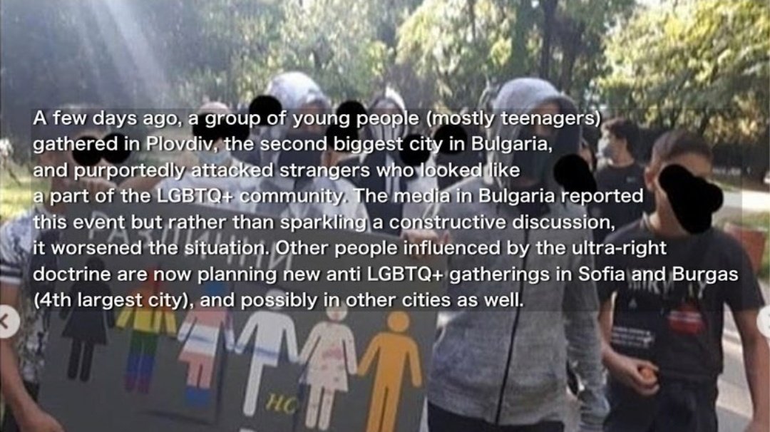 This happened last Sunday. The gatherings in Sofia and Burgas are supposed to happen today. Yesterday somebody's IG story was spread around - it said that "2 boys, about 15-16 years old were on the tram, talking about what knives to bring tomorrow that are good for stabbing..."