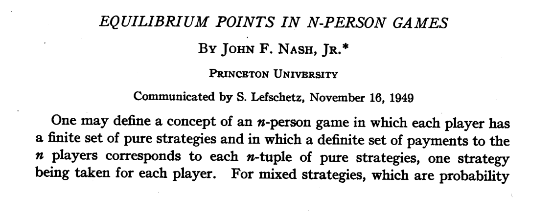 17/Once we have the payoff matrix, the next step is to analyze it -- to try and figure out how the game will unfold.This is where "Nash Equilibrium" comes in.John Nash, who first proposed it and discovered many of its properties, won a Nobel prize for it in 1994.
