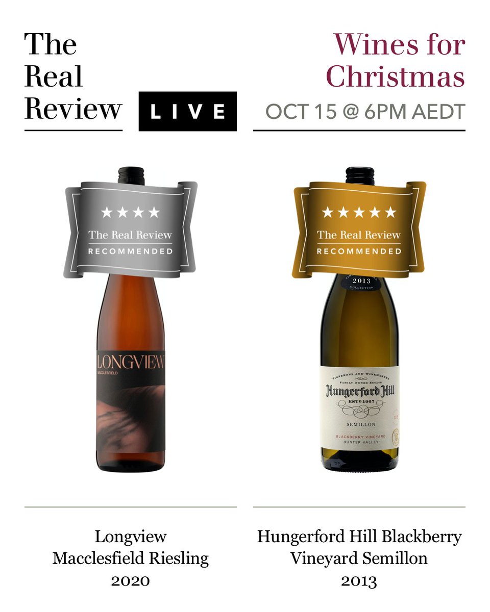 #TheRealReview LIVE presents: Wines for Christmas with <a href="/StuartKnox/">Stuart Knox</a>. Next session: Thursday, October 15th, 6pm AEDT. Register FREE for virtual tasting &amp; buy wines direct from wineries to get them in time: therealreview.com/cellar-door-to… <a href="/LongviewWines/">Longview Vineyard</a> <a href="/HungerfordHill/">Hungerford Hill</a> #Xmas #Wine #Aussie