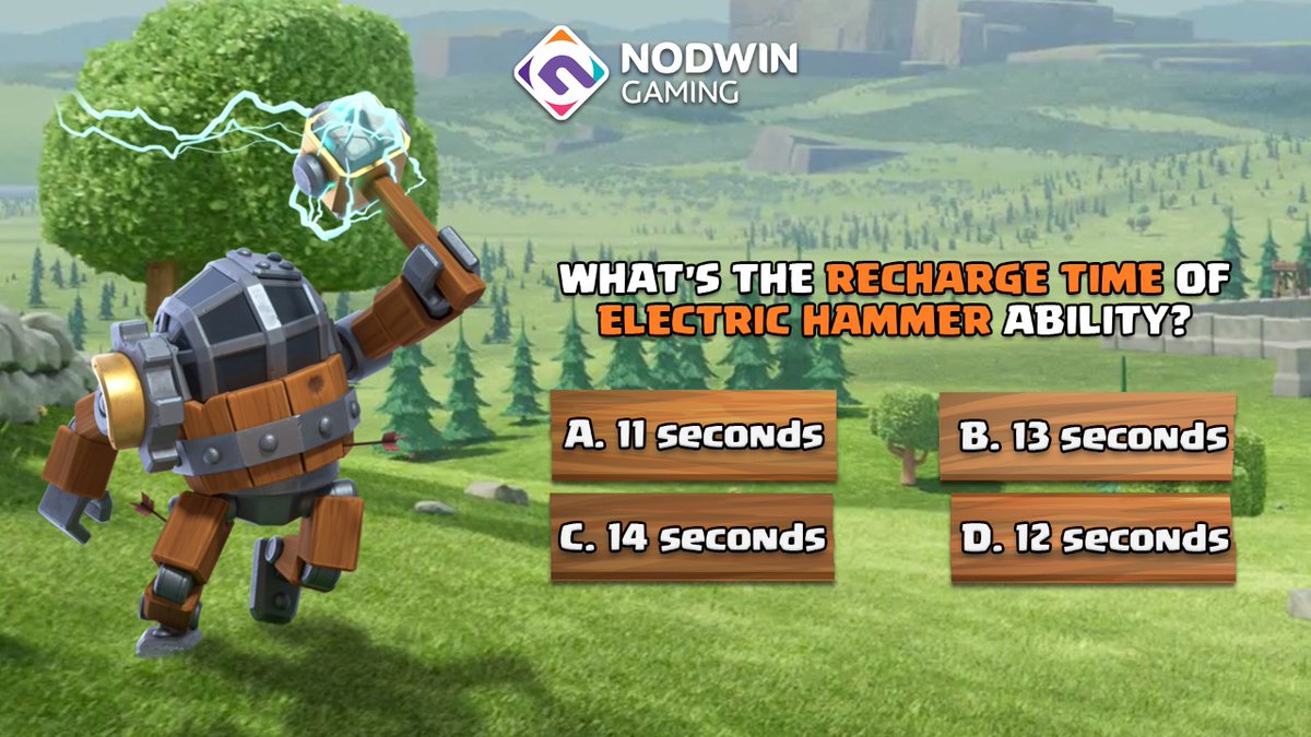 NodwinGaming's tweet photo. The battle machine is momentarily stunned while it raises its hammer to get struck by lightning. Do you know how much time the hammer ability takes to recharge?⚡⚡
#coc #battlemachine #hammer #ability #nodwingaming #esports https://t.co/COQXyTGxRe