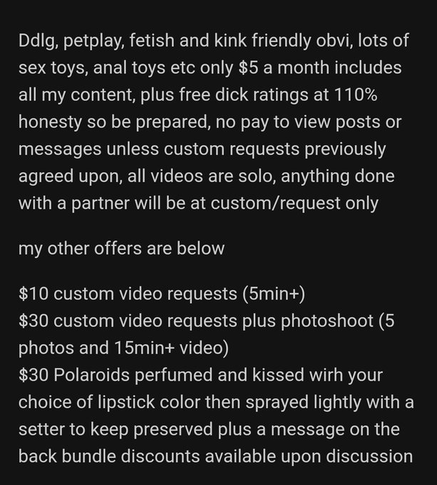 Subscribe to my OF for only $5 a month!  #onlyfansgirl #onlyfansbabe #onlyfanspage #onlyfansnewbies #onlyfans<a href="/tag/onlyfansgirl"class="tags">#onlyfansgirl</a><a href="/tag/petplay"class="tags"><span>#petplay</span></a><a href="/tag/onlyfans"class="tags"><span>#onlyfans</span></a><a href="/tag/thicc"class="tags"><span>#thicc</span></a><a href="/tag/onlyfansbabe"class="tags"><span>#onlyfansbabe</span></a><a href="/tag/onlyfanspage"class="tags"><span>#onlyfanspage</span></a>