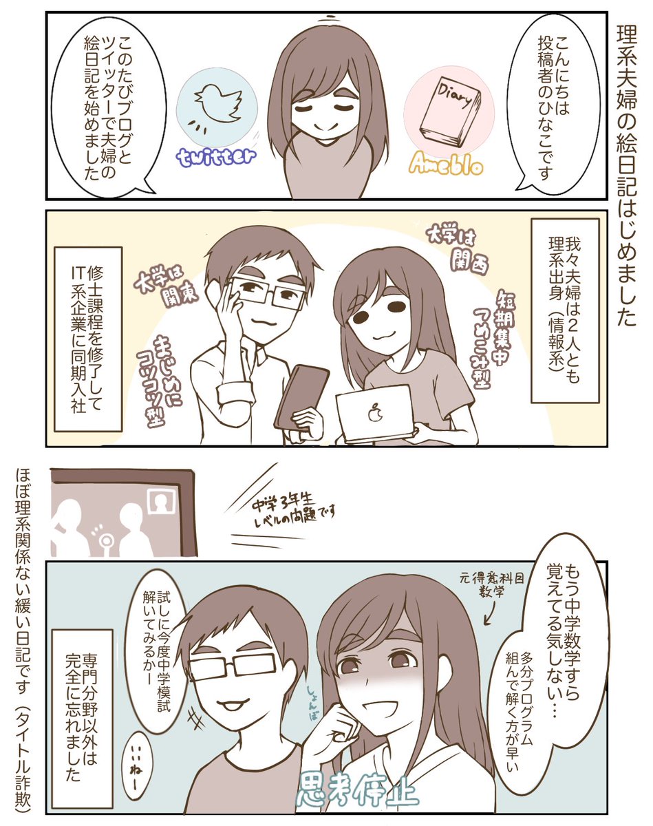 橋田ひなこ 夫婦絵日記 Illustrator 仲良し理系夫婦の緩い緩い日常の絵日記を描いています ๑ ๑ どちらもポンコツだけど 日々を楽しく過ごしていきたい 続きはこちら T Co 1jezhrehjp 絵日記 漫画 エッセイ漫画 コミックエッセイ