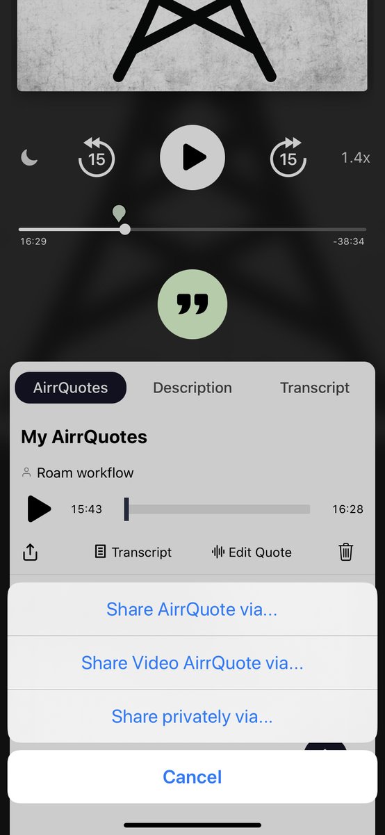 - I capture from physical books using the camera in the Readwise app on my phone- I DM Tweets to Readwise- I send podcast snippets to Roam via  @AirrAudio - I'm missing a workflow for audiobooks!!