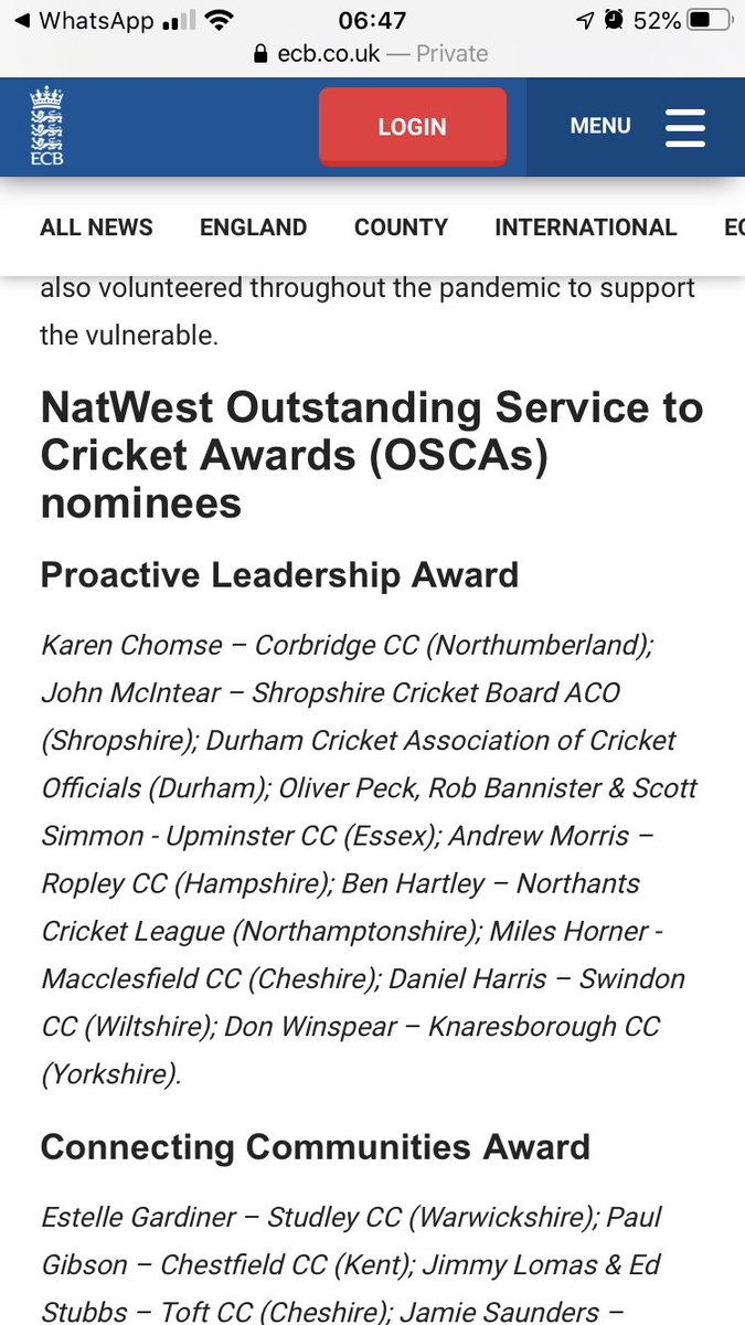 spanielharris's tweet image. Well this is nice - Amazing to be nominated for a national award during such a tough year for sport 👍🏏 @ECB_cricket @NatWest_Cricket @swindoncricket #NatwestOSCAs  #OSCAs