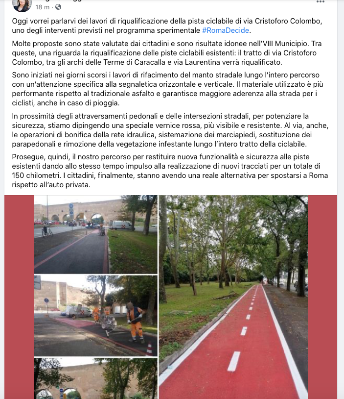 soniabetz1's tweet photo. #raggisindaca2021 
Virginia Raggi 
Oggi vorrei parlarvi dei lavori di riqualificazione della pista ciclabile di via Cristoforo Colombo, uno degli interventi previsti nel programma sperimentale #RomaDecide….. https://t.co/N5UemTlLa3