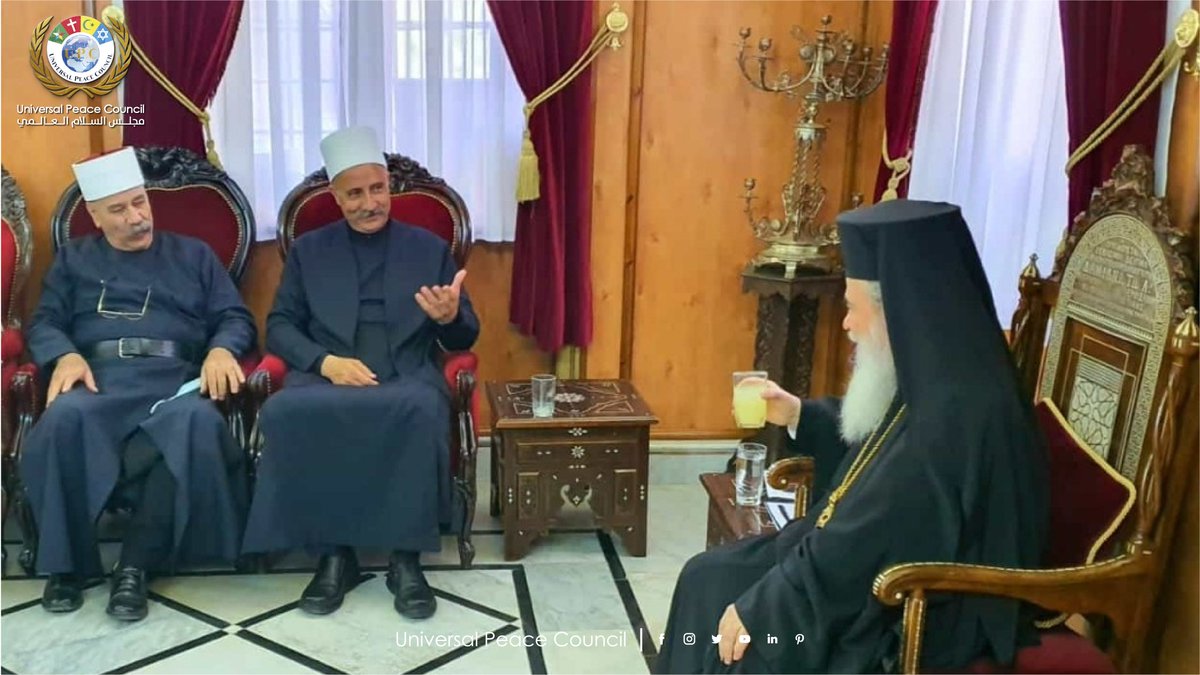 upc_council's tweet photo. نشاطات رئيس مجلس السلام العالمي الشيخ قاسم بدر

استقبل غبطة بطريرك المدينة المقدسة أورشليم وسائر أعمال الأردن وفلسطين كيريوس كيريوس ثيوفيلوس الثالث رئيس مجلس السلام العالمي فضيلة الشيخ قاسم بدر يرافقه فضلية الشيخ وزير أمون.
https://t.co/3hMrxx28Iw https://t.co/KDyqkkBIGz