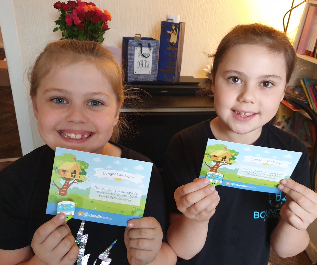 MeldraLiepa's tweet photo. @miss_bgarside @Mr_Connaghan I have super happy Charlotte and Maya, postie brought their badge and certificate for completing @DoodleMaths #SummerMathChallenge ➕➖✖➗ https://t.co/DyXWKM5ys4