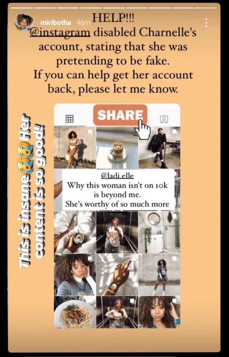 ladielleblog's tweet image. My followers trying to get my account back , I’m crying 😭
This is after I reported an account for pretending to be me and scamming people for money. I can only assume the acc reported me back 😅 I have no words, now I’m chilling with no account @instagram please help!