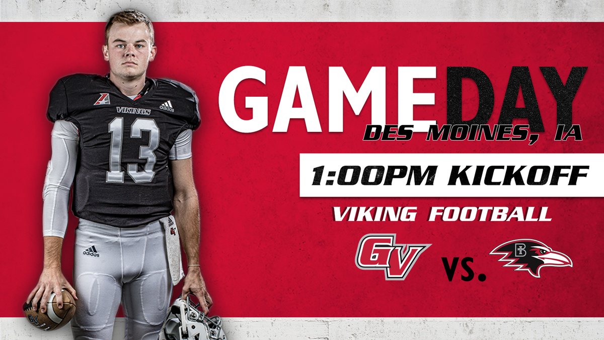 FB🏈| #GAMEDAY | 
🆚: Benedictine College
📍: Des Moines, IA
⏰: 1:00 PM
📈: ow.ly/2Luq50BGGIA
📹: ow.ly/b3AR50BGGIz
😷🔗: gvvikings.com/viking-game-da…

#HeartFB #NAIAFB