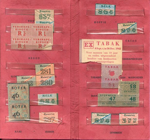 9 of 24:Rationing food via ration cards was common throughout war. Butter, for example, all but disappeared from availability in the western parts of the Netherlands by October 1944.