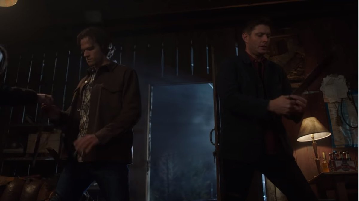 this is the same scene with Dean&Sam slamming down a door with machetes in their hands, to slay vampires  #spnspoilers
