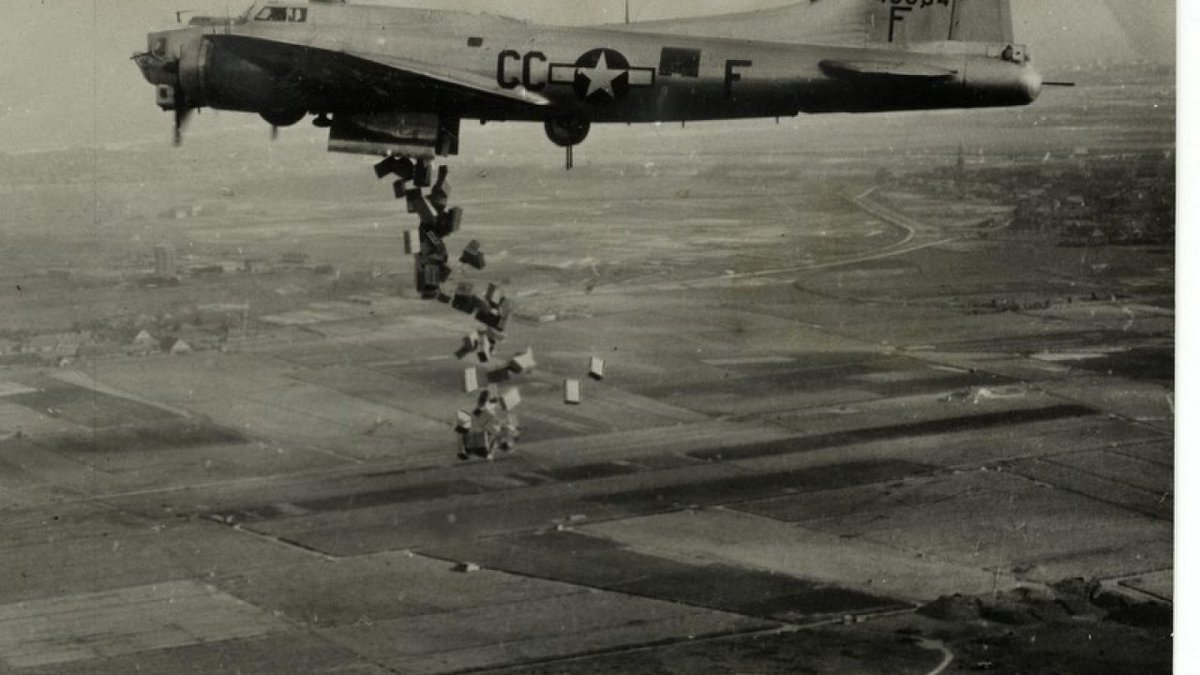 22 of 24:Operation Chowhound: The Army Air Force made a set of air drops from May 1st to May 8th, 1945.