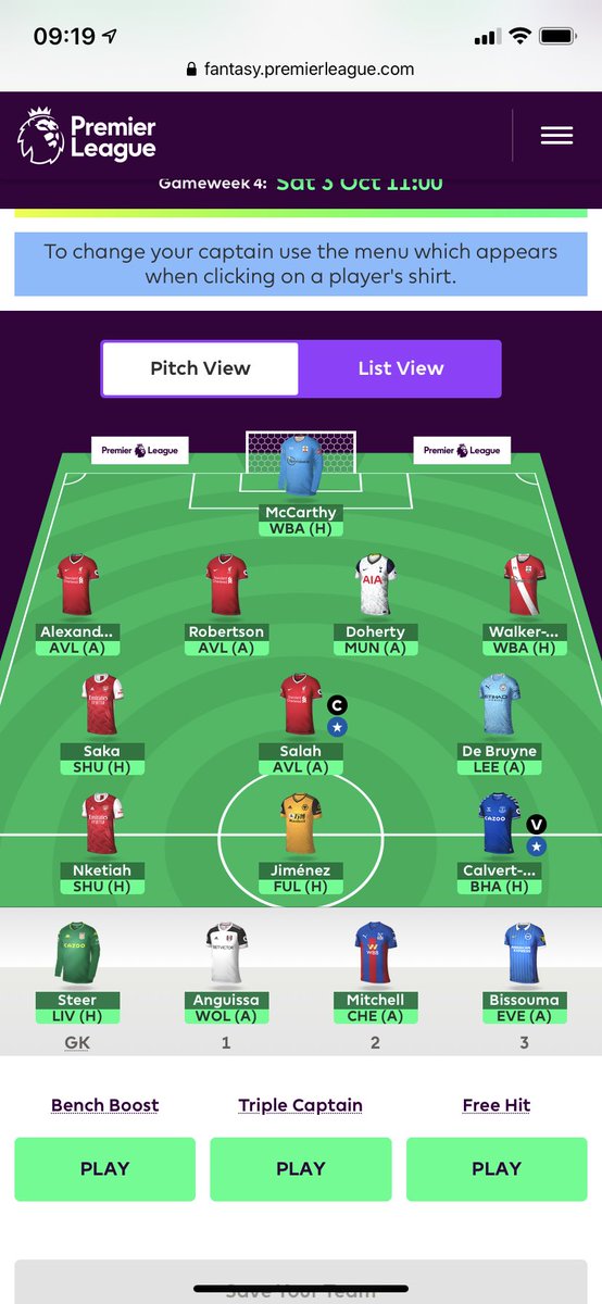HopefulFpl's tweet photo. GW 4 team. 
Werner>DCL 
2.6 million in the bank. 
Time to start getting a  green ⬆️.
#FantasyFootball #FPLCommunity https://t.co/yCEzDgPicj