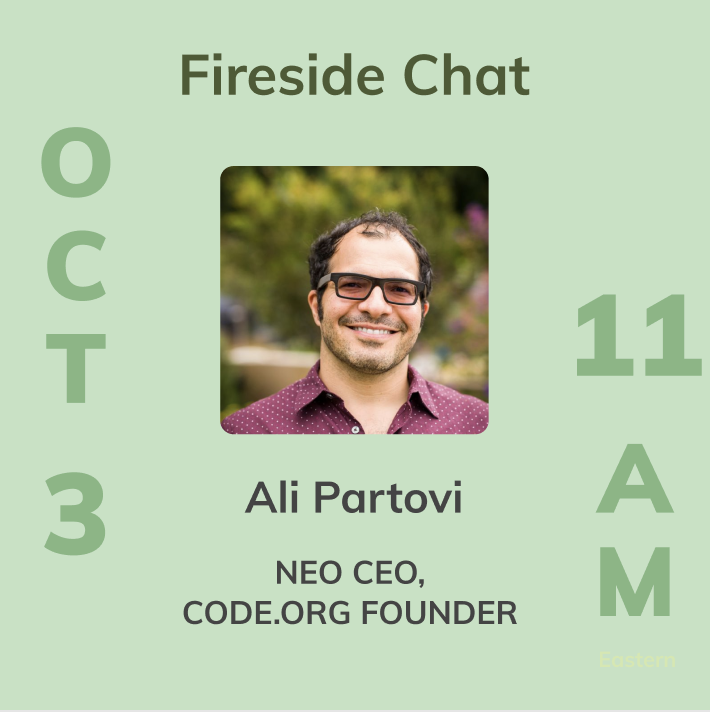 ivyhackathon's tweet image. 🔥 Super excited for the #ivyhacks Fireside Chat with @apartovi  (Founder of @codeorg and CEO of @Neo): join Ali at 11am ET to learn about both sides of the startup and venture capital world!