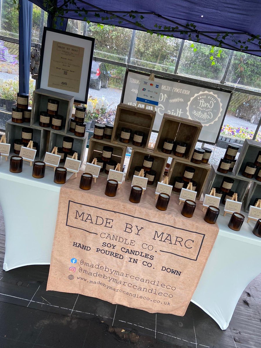 All set up at Kylestone Nurseries, Groomsport for our first craft fair since lockdown. Feels strange but exciting. Face masks, visor and hand sanitiser ✅ wipable candles for people to smell