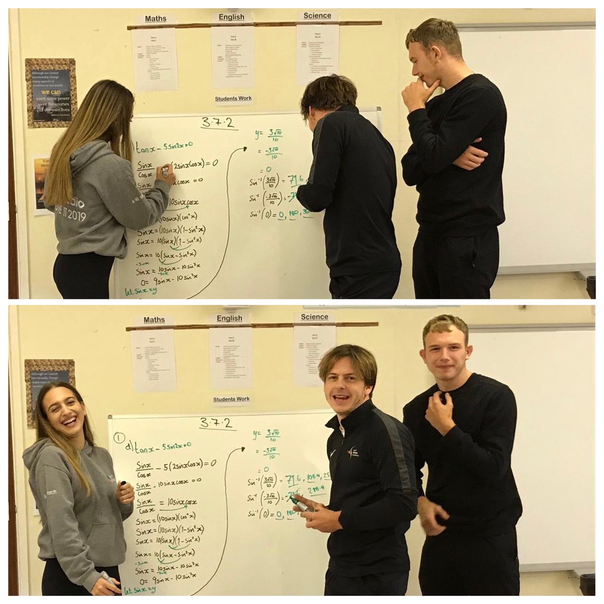 A-LEVEL MATHS | Manipulating trigonometric expressions yesterday with Y12&amp;13 Mathematicians. Mr Edmonds and the students are looking forward to Tyler S returning to the gang next week! 

#TeamLeAF #PTBL #LSFamily 💜💪🏼💙