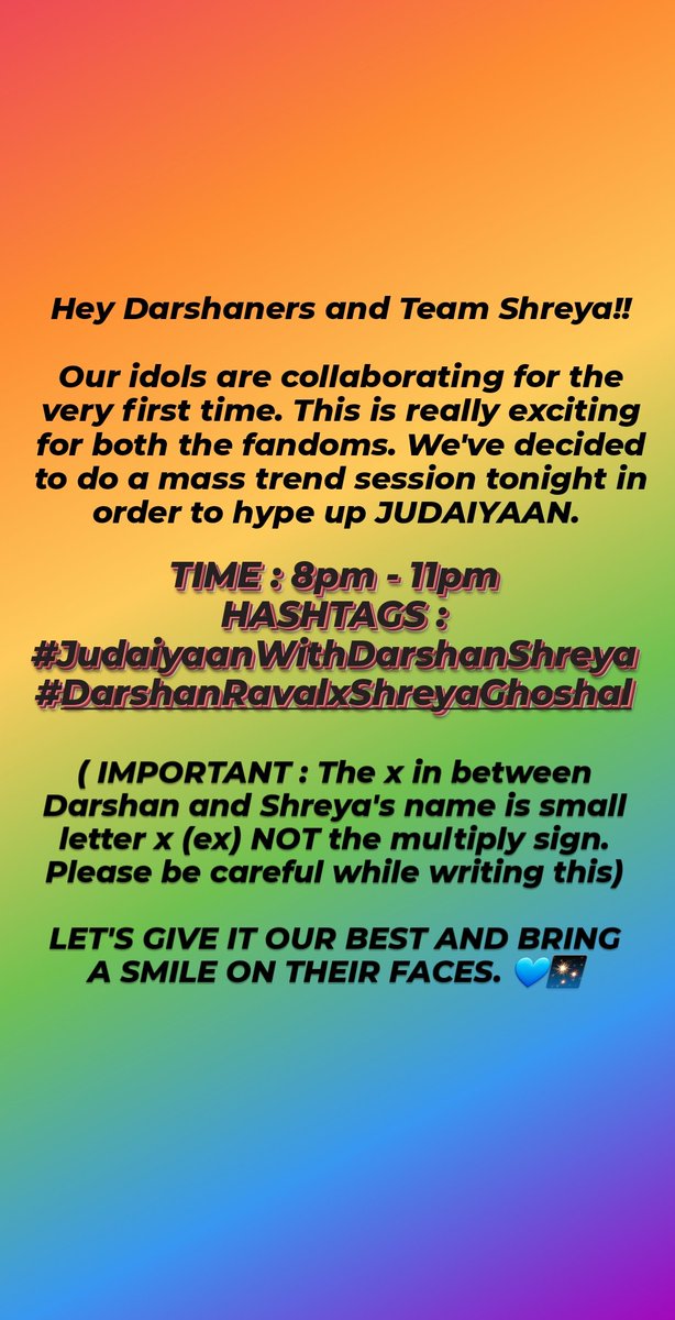 DRavalTrends's tweet photo. LET'S DO THIS GUYS! 💙✨

HASHTAGS :
#JudaiyaanWithDarshanShreya
#DarshanRavalxShreyaGhoshal 

TIME : 8pm - 11pm (IST) https://t.co/iQOxAZpuY7