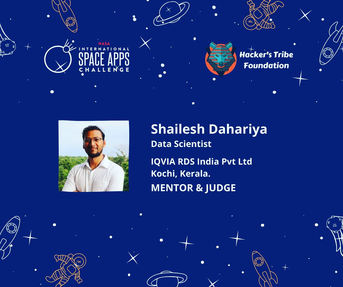 We're Proud to have Mr Shailesh Dahariya as a Mentor and Judge for <a href="/SpaceApps/">NASA International Space Apps Challenge</a>

Shailesh is a Data Scientist at @IQVIA_AsiaPac RDS India pvt ltd, Kochi Kerala

#nasa #spaceapps #hackerstribe #space #Hackathon #bengaluru #Research #ai #machinelearning #judge #mentoring #iqvia
