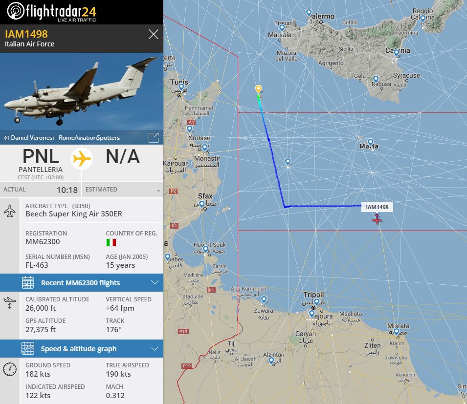 Gerjon_'s tweet photo. 🇮🇹Italian Air Force Beech Super King Air reg. #MM62300 as #IAM1498 going for another ISR patrol mission over the Mediterranean, in front of the 🇱🇾#Libya coast? https://t.co/DLeydg55oP