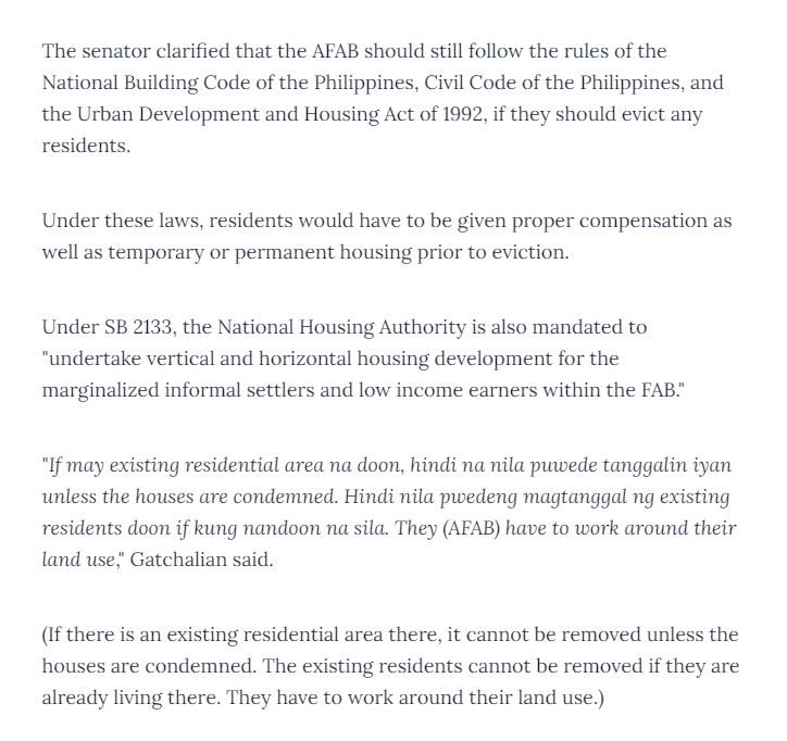 It’s worth noting that Freeport Area of Bataan (FAB) was expanded last year w/ the law sponsored by  @stgatchalian that FAB residents oppose fearing of force eviction. https://www.rappler.com/nation/gatchalian-says-expanded-bataan-freeport-area-not-leave-residents-homeless