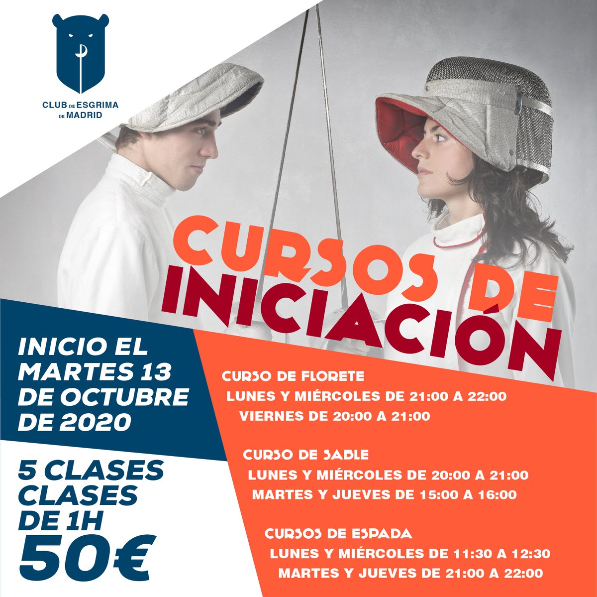 🤺🤺Ya tenemos preparados nuestros cursos de iniciación🤺🤺 Si llevas tiempo pensando en probar el deporte ¡ahora es tu momento! A partir del 13 de octubre comenzamos los cursos en las tres armas (sable, espada y florete). La mejor opción para comprobar si la esgrima es lo tuyo.