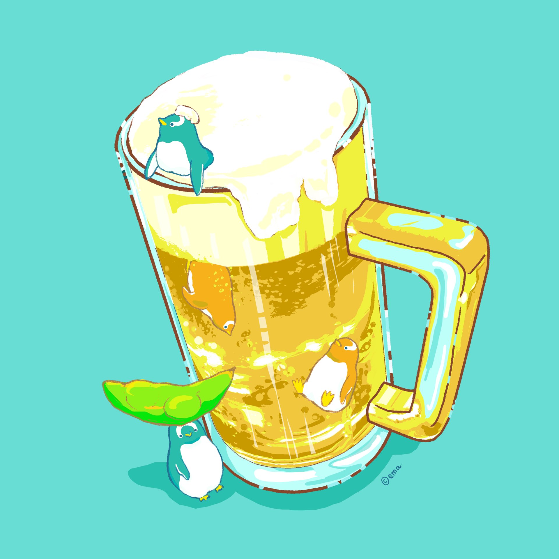 えまごろう Lineスタンプ第4弾発売中 お通しととりあえずペンギンビール ペンギン ジェンツーペンギン Penguin ビール Beer 枝豆