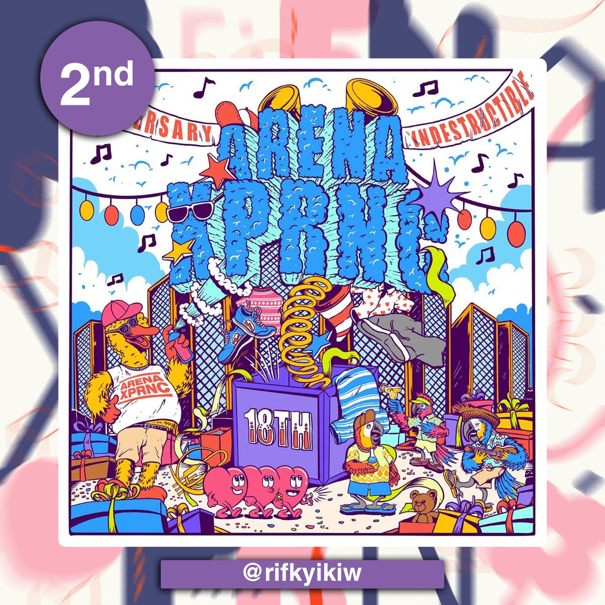 ArenaExperience's tweet photo. SELAMAT UNTUK PARA PEMENANG ARENA XPRNC 18TH ANNIV DESIGN COMPETITION.
Terima kasih juga untuk semua kawan-kawan ilustrator yang sudah turut menyumbangkan tenaga, ide & waktu untuk meramaikan event design competition ini, WE SALUTE YOU! ✨ #ArenaDesignCompetition #indestruct18le https://t.co/WJcC9ezXTH