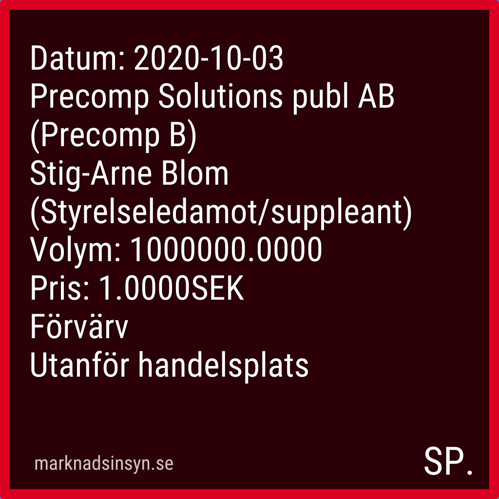 svenroed's tweet image. Få SMS via marknadsinsyn.se. Datakälla: FI Insynshandel. #precomp #