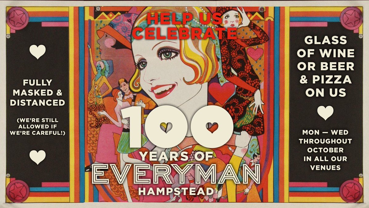 🎁Free pizza and a glass of wine/beer with every film Mon-Wed at EVERY Everyman in October. It's been a century since we opened our doors in Hampstead for the very first time 🎉
We treasure the stories you created in our cinemas, thanks for all the good memories ❤️ https://t.co/gzASomCTyF