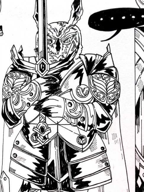 INKTOBER DAY 3. BULKY - " I want to be a knight too when I grow up! " Bulky Owl Knight and Owl babies. Inked with Copic multiliner and brush #inktober2020 #ArtistOnTwitter