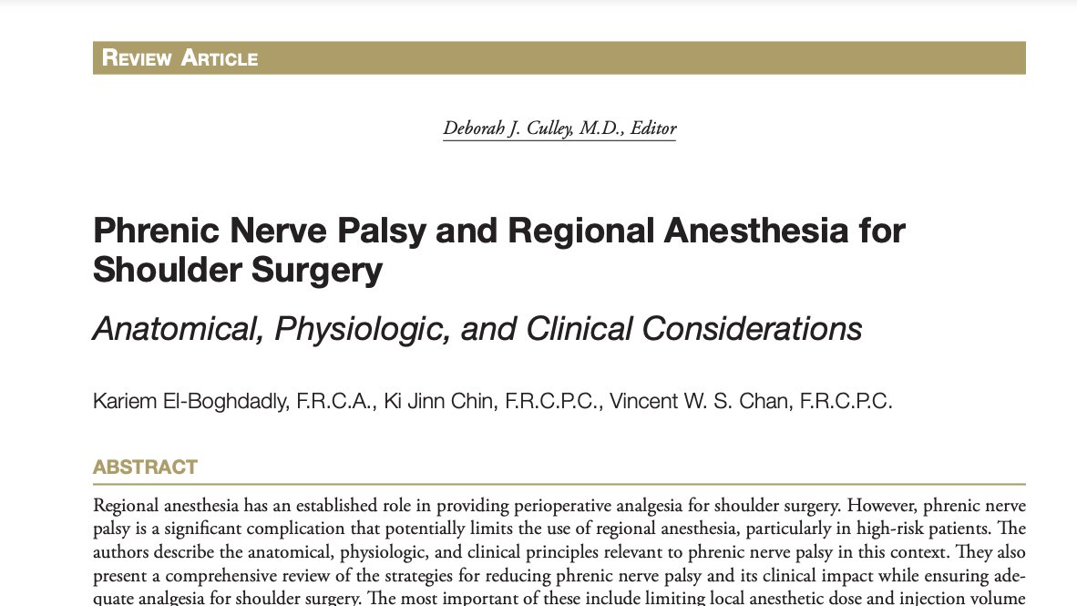 7/10 The only paper you may ever need to read on POCUS for diaphragm dysfunction!  #BARA2020  https://pubs.asahq.org/anesthesiology/article/127/1/173/18738/Phrenic-Nerve-Palsy-and-Regional-Anesthesia-for