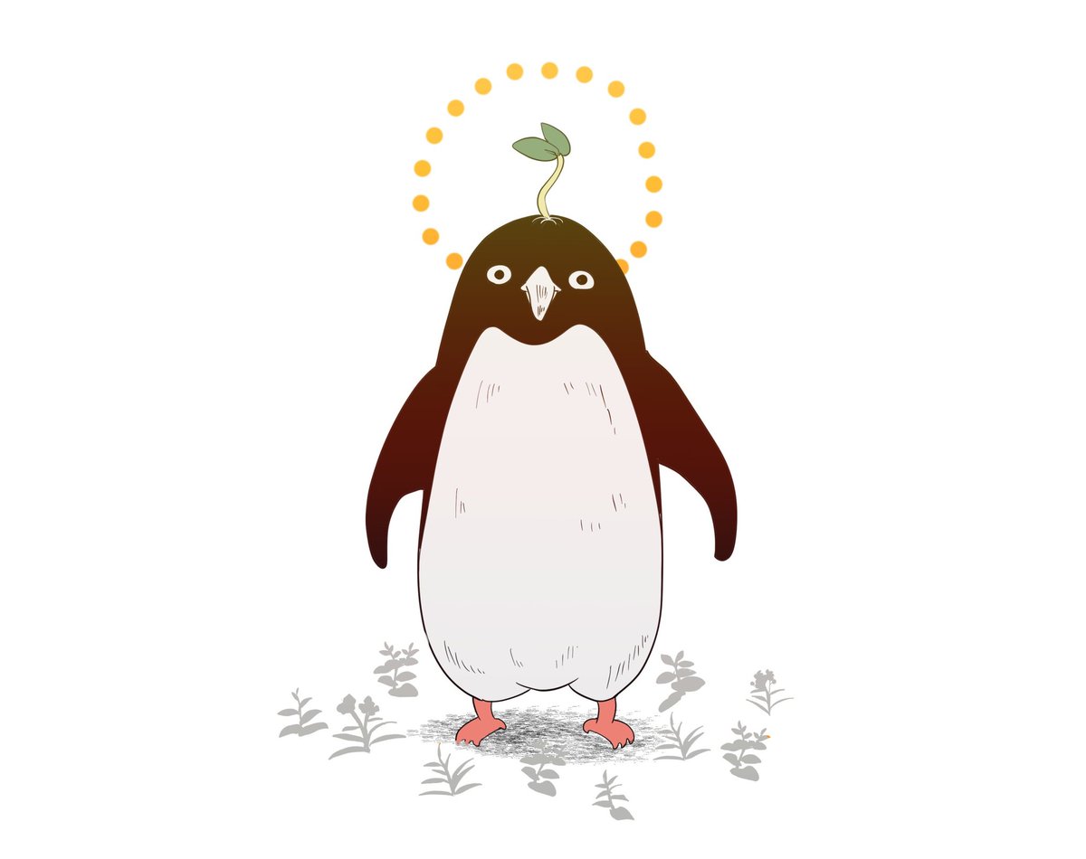 おぞね Web漫画連載中 芽生え 先日 味噌汁を作った後キッチンに大豆が芽生えたので育てることにしました これはアデリーペンギンに土壌になってもらった絵です アデリーペンギン 創作イラスト 土壌