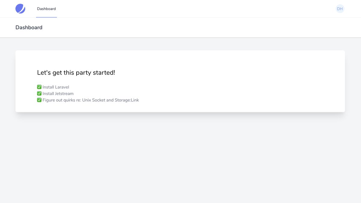  Day 1: Getting Started Repo setup Laravel  Jetstream  Unix Socket and Storage:Link quirksIt doesn't look like much, but I have auth, profiles and teams setup. I'm still using MAMP as a local env, I've heard there are better alternatives. Any suggestions?