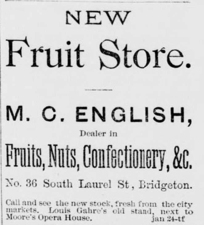 Addendum 3: One more data point corroborating that sliver of Gahre’s umbrella shop in the Oscar Wilde venue photo — the 2-28-1884 Pioneer places ”Louis Gahre’s old stand, next to Moore’s opera house.” And yes, I’m now going to look for a photo of M.C. English’s Fruit Store....