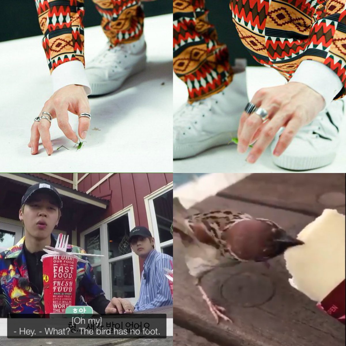  #jimtober D4: Jimin has a heart of gold, even when it comes to caring about small animals or insects. He carried a hurt grasshopper out of the set, felt bad seeing a bird with no foot, fed birds his ice cream, and posted tweets calling a tiny gecko a "baby" among other things