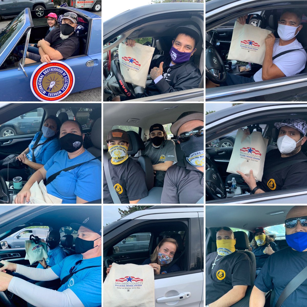SD_BldgTrades's tweet photo. WOW - 75+ volunteers from @SD_BldgTrades @UNITEHERE30 @SEIU221 for our drive-thru Lit Drop for pro-worker North County candidates: 

✅ @VoteKMelendez 
✅ @TrusteeVargas 
✅ @robhoward4mayor 
✅ @TeresaAcosta

#WhenWeWalkWeWin #Elections2020 #UnionStrong #Vote #BTfamily #1u https://t.co/D0jpJbXYWl
