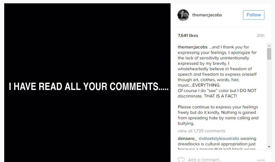 Gigi herself never apologised, but this is what Marc Jacobs had to say.