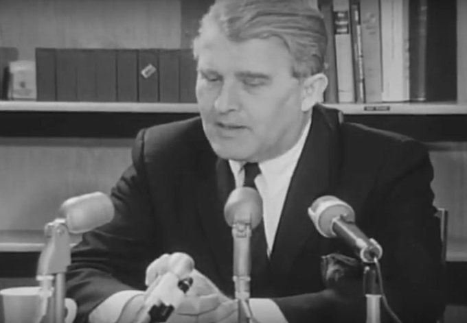 October 10, 1968: On the eve of the launch of Apollo 7, Wernher von Braun talks to NASA employees and contractors and suggests talking points whenever they are asked, “What is all this space exploration good for? How does it benefit us when there are many other problems?” 1/5