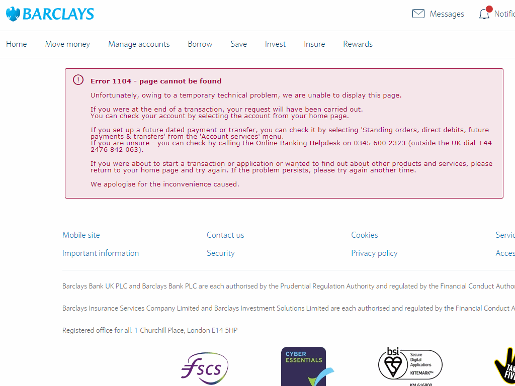 KentJournalist's tweet photo. @BarclaysUKHelp I have been unable to sign into my account all day. I have sent you DMs which no one has replied to. I keep getting this error message. Can someone please help? https://t.co/CqEDNIB6M9