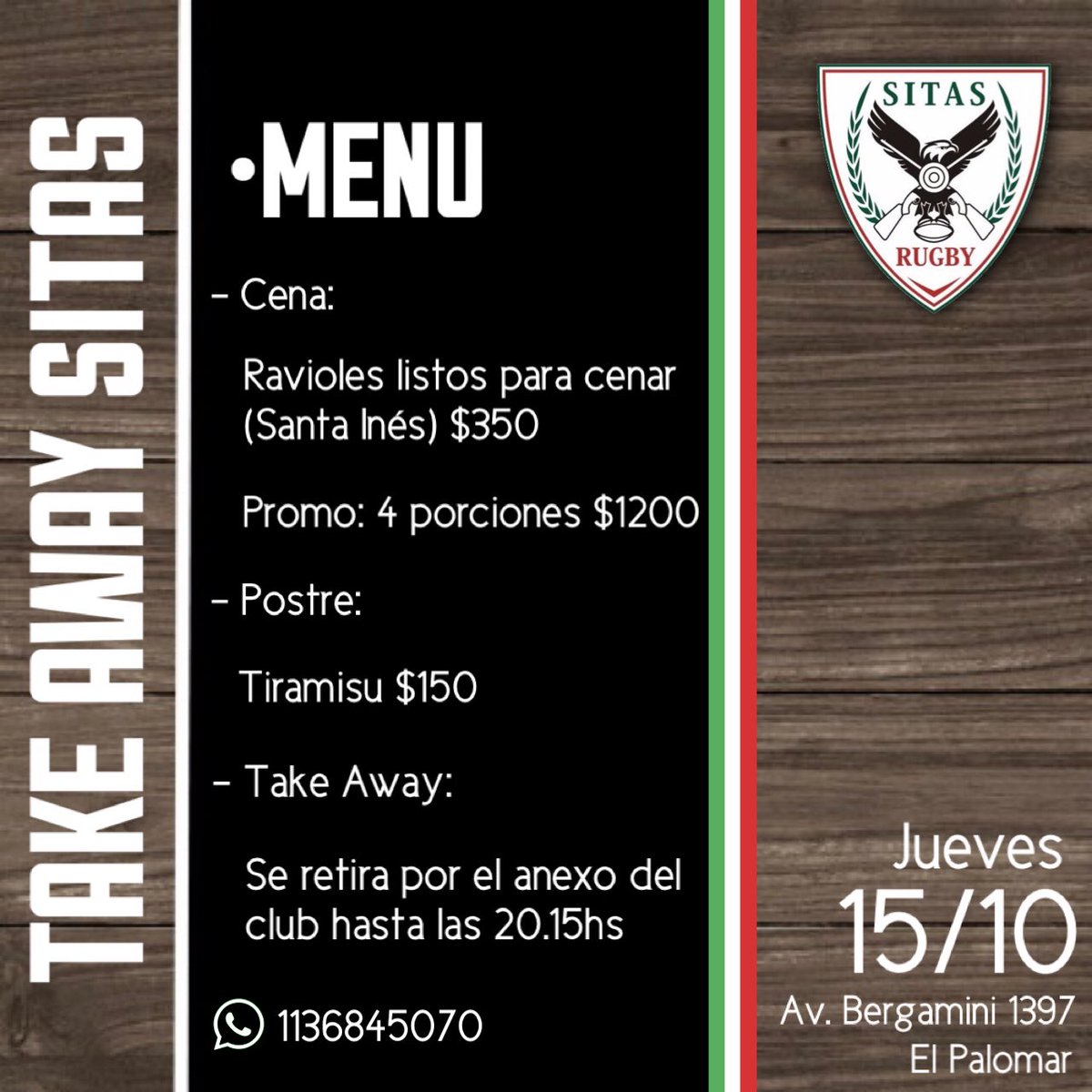 ❤️🍝Cena take away en SITAS Rugby🍮💚