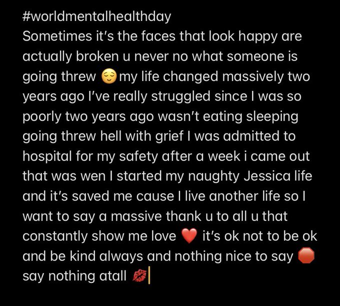 #WorldMentalHealthDay #worldmentalhealthday2020                          I&rsquo;m proud of how far I&rsquo;ve come<a href="/tag/worldmentalhealthday"class="tags">#WorldMentalHealthDay</a><a href="/tag/worldmentalhealthday2020"class="tags">#worldmentalhealthday2020</a><a href="/tag/bekind"class="tags"><span>#bekind</span></a>