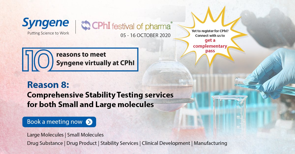 SyngeneIntl's tweet image. Book a meeting now bit.ly/3cp3EOF.
Syngene has 1 of Asia’s largest Stability centers, spread across 72000 sqft. It offers comprehensive Stability Testing services for both Small &amp;amp; Large molecules.
Claim ur complementary pass @ lnkd.in/gb7T3jg
#CPhI #ICHguidelines