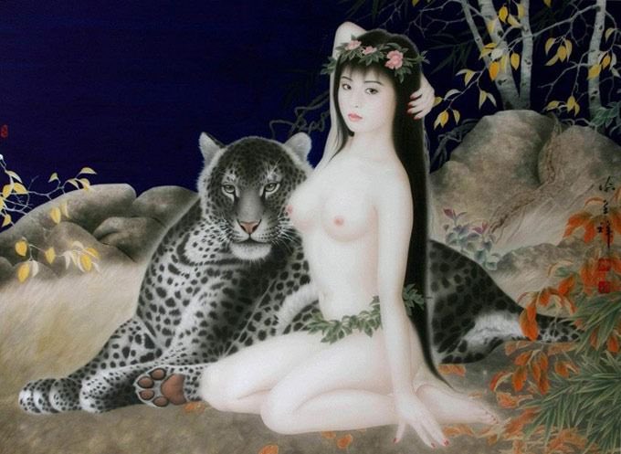 我小时候挺喜欢一组油画的，叫《巫山神女》。神女全身赤裸地骑在老虎身上，肆意在森林里大笑。
不穿衣服的样子看起来又野性又自由，谁说仙女一定要穿衣服？

我一直觉得自己身体挺好看的，明明皮肤洁白、骨肉均匀，有一种属于少女的鲜活美感，看起来又干净又纯洁，没觉得哪里下流了。
但是人类太烦了。 https://t.co/UkG2eVGXEq