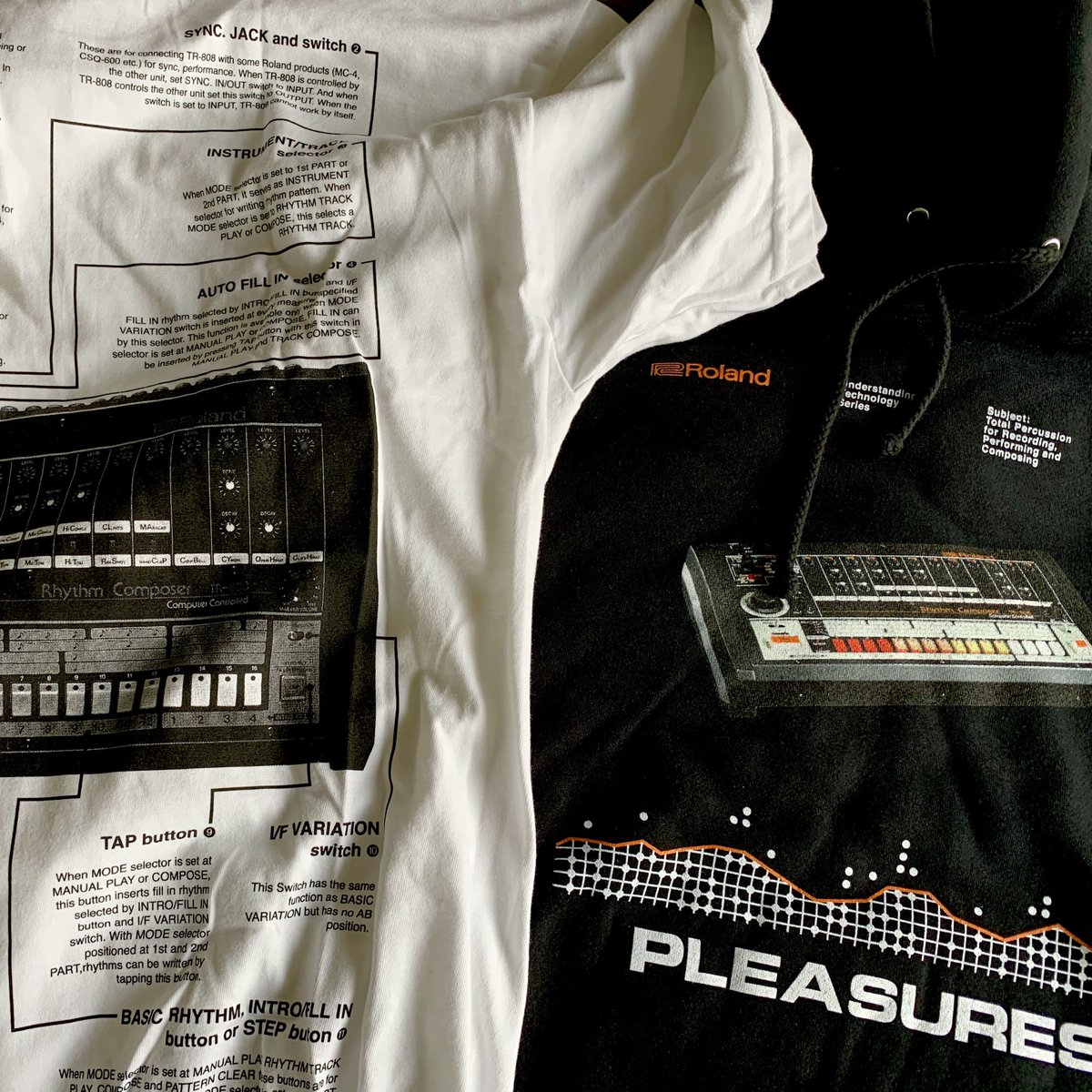 alexnoyer's tweet photo. The @Roland_US x @pleasures_now #tr808 collection is absolute π₯. Yes since producing @808themovie I am always obsessed with #808 inspired gear. But this is one of the best collab Iβve seen. π. #808everything #roland #808themovie #pleasures #808beats https://t.co/KpCnurxm5a