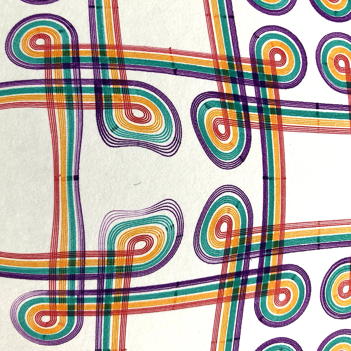 Day 10 of  #inkotober on the plotter!Knot pattern with distortion and frayed edges.All gcode and c++ source code available here:  https://github.com/andymasteroffish/inktober_2020 #inktober2020 #inktober2020day10 #plottertwitter