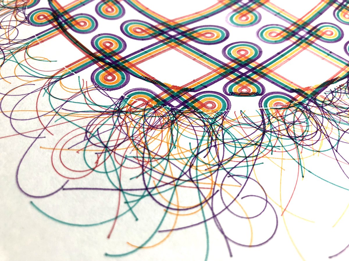 Day 10 of  #inkotober on the plotter!Knot pattern with distortion and frayed edges.All gcode and c++ source code available here:  https://github.com/andymasteroffish/inktober_2020 #inktober2020 #inktober2020day10 #plottertwitter