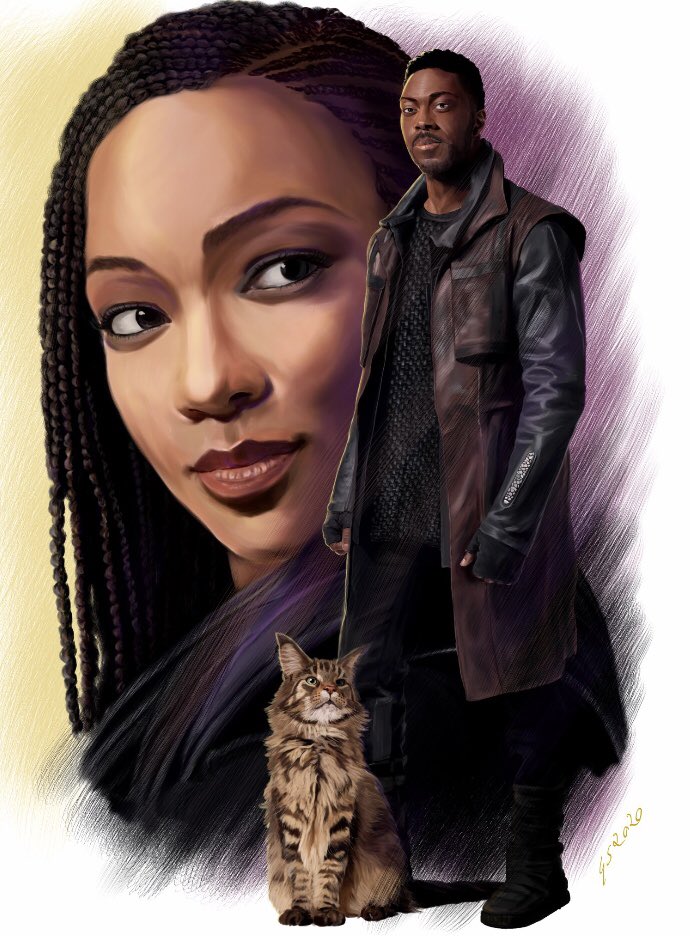 iamDavidAjala's tweet photo. Two Queens and a ‘Book’. Amazing artwork by @DahkurArt 🖖🏾❤️ https://t.co/Kh3dBnyUED